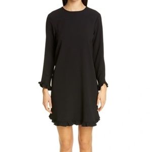 Ganni | Clark Long Sleeve Ruffle Black Dress | Size 42 (L)